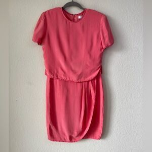 Shomi by Miller Shor Coral Pink 100% Silk Dress Women’s 10 Petite Retro‎ 80s Vtg